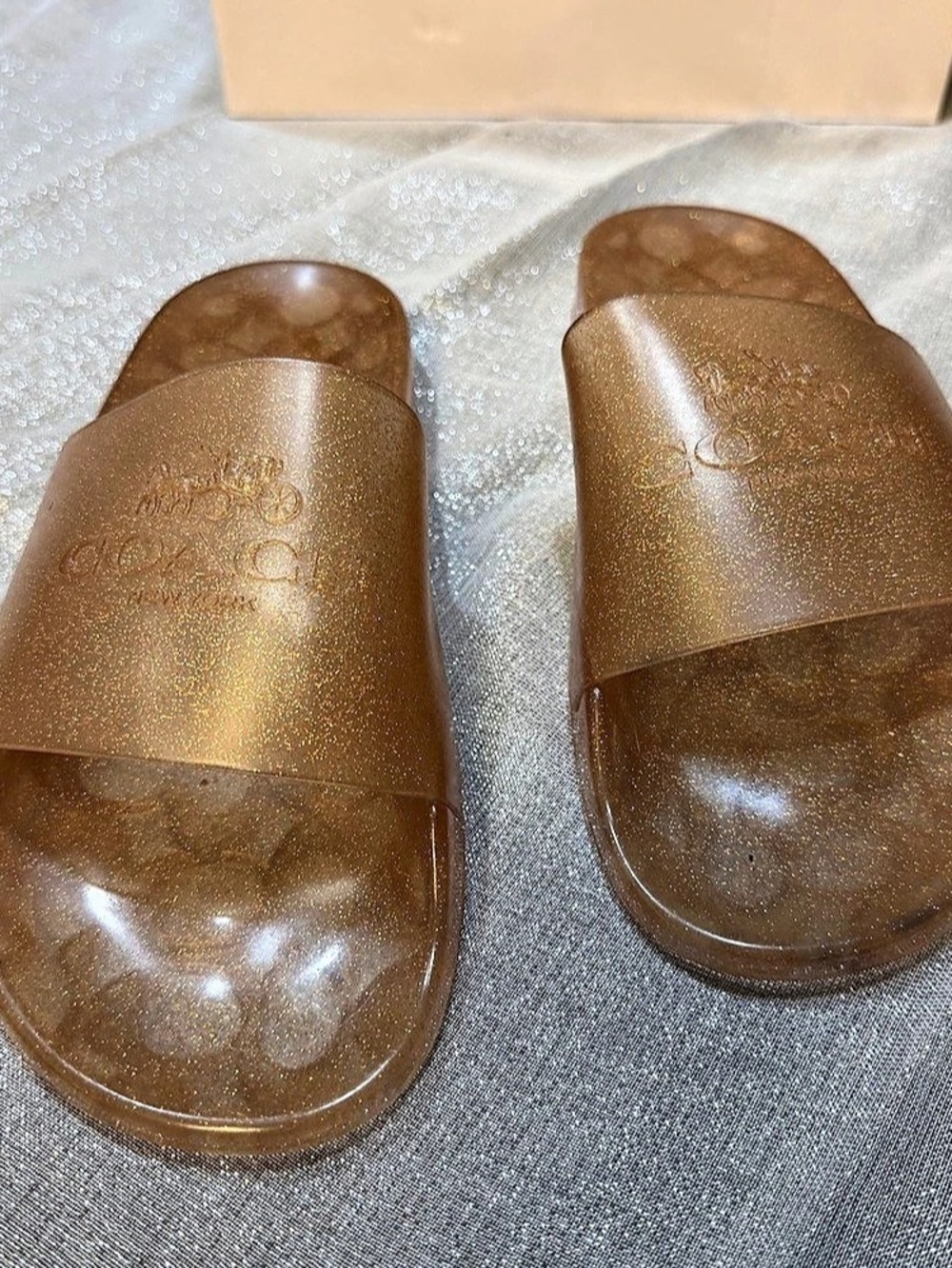 Coach Udele Slide Jelly Sandals Rose Gold Glitter